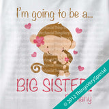 Big Sister Monkey Shirt Personalized short or long sleeve with baby girl monkey