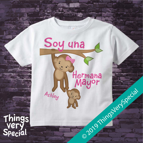 Monkey Big Sister Shirt in Spanish, Hermana Mayor, short or long sleeve 01072019c