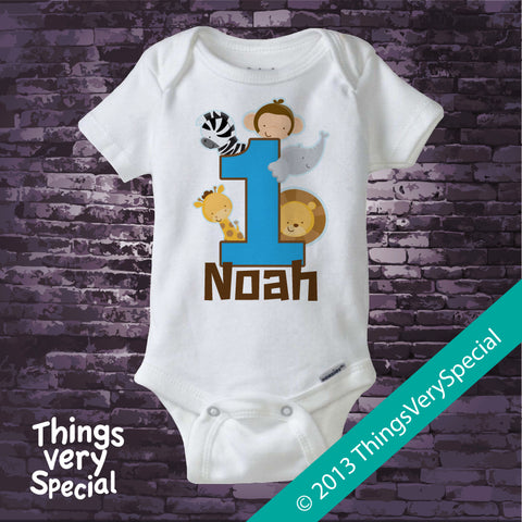 Boy's Jungle Birthday Onesie Bodysuit in short or long sleeve