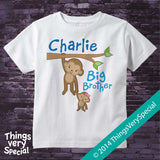 Personalized Big Brother Monkey Design with Little Sister Monkey on Tee Shirt or Onesie 01292014GBB