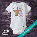 Personalized Little Sister Monkey Design with Pink Lettering on Tee Shirt or Onesie 01292014g