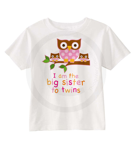 Big Sister To twin Girls owl Shirt