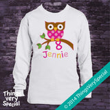 Owl Eighth Birthday shirt for girls, short or long sleeve 100% cotton t-shirt 02032014c