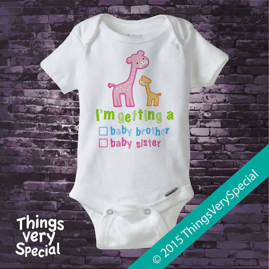 Gender Reveal Shirt or Onesie Giraffes with the words 