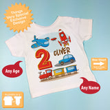 Transportation Birthday shirt - Birthday Boy shirt - Plane Train Automobile Rocket Space Ship Transportation birthday party theme 02202016a
