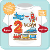 Transportation Birthday shirt - Birthday Boy shirt - Plane Train Automobile Rocket Space Ship Transportation birthday party theme 02202016a