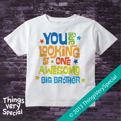 Awesome Big Brother Shirt Blue Green and Orange Text 02222013a