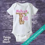 Monkey Big Sister To Twins Shirt or Onesie Bodysuit, personalized with big sister name 03012012c