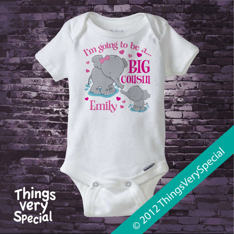 Big Cousin Shirt or Onesie - Elephant Big Cousin tee or One Piece - Big Cousin Gift - Big Cousin T-shirt or Bodysuit - 03182012a1b