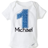 Boy's First Birthday Onesie Bodysuit with big blue number
