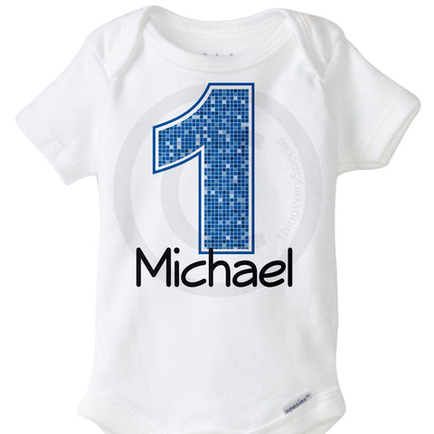 Boy's First Birthday Onesie Bodysuit with big blue number