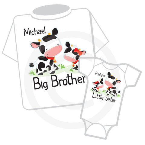 Matching Set of two Big Brother and Little Sister Cow Outfit tops
