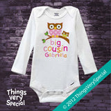 Girl's Owl Big Cousin Tee shirt or Onesie Bodysuit 04022012a