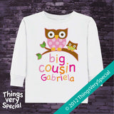 Girl's Owl Big Cousin Tee shirt or Onesie Bodysuit 04022012a