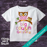 Girl's Owl Big Cousin Tee shirt or Onesie Bodysuit 04022012a