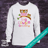 Girl's Owl Big Cousin Tee shirt or Onesie Bodysuit 04022012a