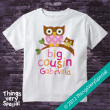 Girl's Owl Big Cousin Tee shirt or Onesie Bodysuit 04022012a