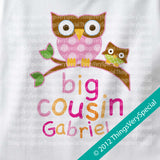 Girl's Owl Big Cousin Tee shirt or Onesie Bodysuit 04022012a