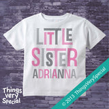 Little Sister Onesie or Tee Shirt with Pink and Grey letters 04082013f