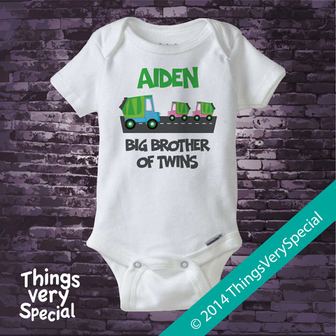 Big Brother to Twin Girls Garbage Truck Design on Tee shirt or Onesie Bodysuit 05302014c