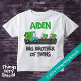 Big Brother to Twin Girls Garbage Truck Design on Tee shirt or Onesie Bodysuit 05302014c