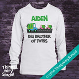 Big Brother to Twin Girls Garbage Truck Design on Tee shirt or Onesie Bodysuit 05302014c