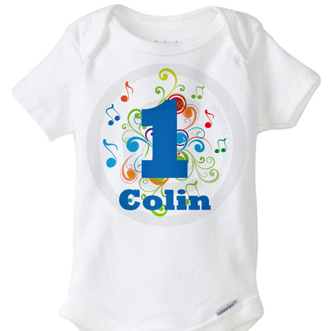 Music Theme Boy's First Birthday Onesie Bodysuit