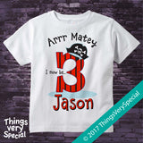 Three Year Old Boy's Pirate Birthday Shirt, 100% Cotton, Short or Long Sleeve