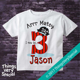 Three Year Old Boy's Pirate Birthday Shirt, 100% Cotton, Short or Long Sleeve