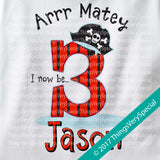 Three Year Old Boy's Pirate Birthday Shirt, 100% Cotton, Short or Long Sleeve