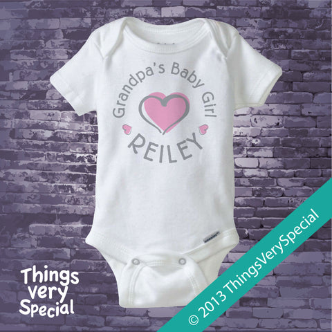Grandpa's Baby Girl Tee Shirt or Onesie Bodysuit with child's name and pink heart 06102013b