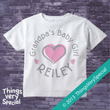 Grandpa's Baby Girl Tee Shirt or Onesie Bodysuit with child's name and pink heart 06102013b