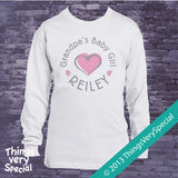 Grandpa's Baby Girl Tee Shirt or Onesie Bodysuit with child's name and pink heart 06102013b