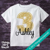 3rd Birthday shirt for 3 year old girl, Personalized golden number third birthday Shirt 06162012a