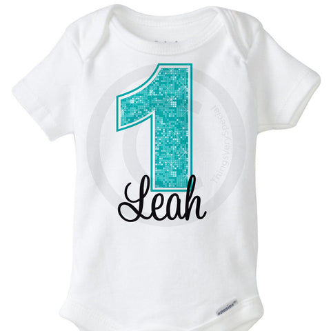 Light Teal First Birthday Onesie Bodysuit for girls