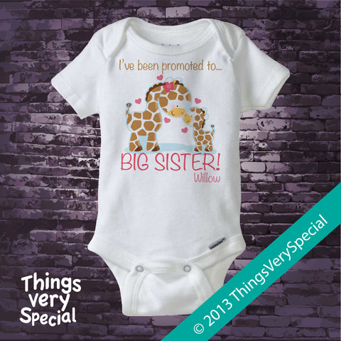 Giraffe Promoted To Big Sister Onesie Bodysuit 100% Cotton Short or Long Sleeve