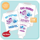 Sibling Fish Shirt Set of Three, Big Sister Shirt, Big Brother, and Little Sister, Personalized Shirt or Onesie 08142014a
