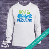 Spanish Little Brother Shirt or Onesie Bodysuit Soy El Hermano Pequeno with Blue and Green Text 08142014j-2