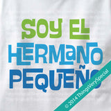 Spanish Little Brother Shirt or Onesie Bodysuit Soy El Hermano Pequeno with Blue and Green Text 08142014j-2