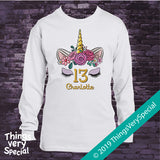 Girl's Unicorn Thirteenth Birthday Tee Shirt, Personalized