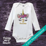Girl's Unicorn Third Birthday Tee Shirt or Onesie Bodysuit, Personalized