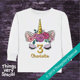 Girl's Unicorn Third Birthday Tee Shirt or Onesie Bodysuit, Personalized