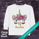 Girl's Unicorn Fourth Birthday Tee Shirt, Personalized 08152019a