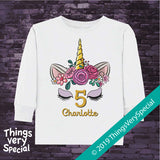 Girl's Unicorn Fifth Birthday Tee Shirt, Personalized