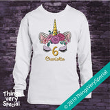 Girl's Unicorn Sixth Birthday Tee Shirt, Personalized
