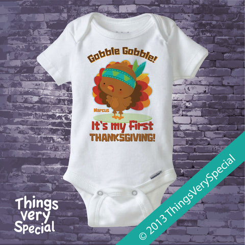 It's My First Thanksgiving Shirt or Onesie Bodysuit Personalized with child's name 08282013b