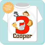 Boy's Three Year Old Jungle Birthday Shirt with Name, Third Birthday Shirt, Personalized Jungle Birthday Theme 08302016c