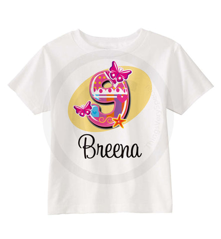 Nine Year old girl's Birthday shirt with butterflies.