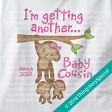 I'm Getting another Baby Cousin Tee shirt with monkeys and the due date 09122018b