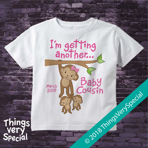 I'm Getting another Baby Cousin Tee shirt with monkeys and the due date 09122018b